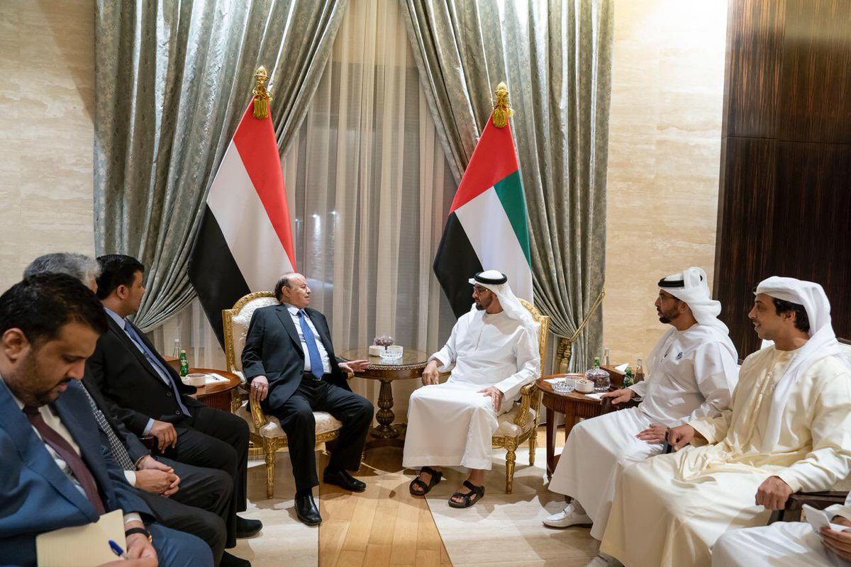 هادي في الإمارات لأول مرة منذ التوتر مع أبوظبي.. ومحمد بن زايد: التحالف الآن أكثر قوة