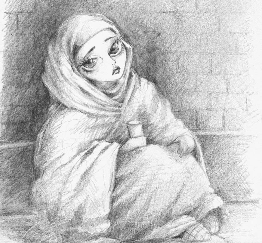 فتاة فقيرة، رسم بقلم الرصاص / istock