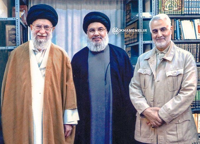 سليماني وحسن نصر الله وخامنئي في طهران 2019/ موقع "خامنئي"