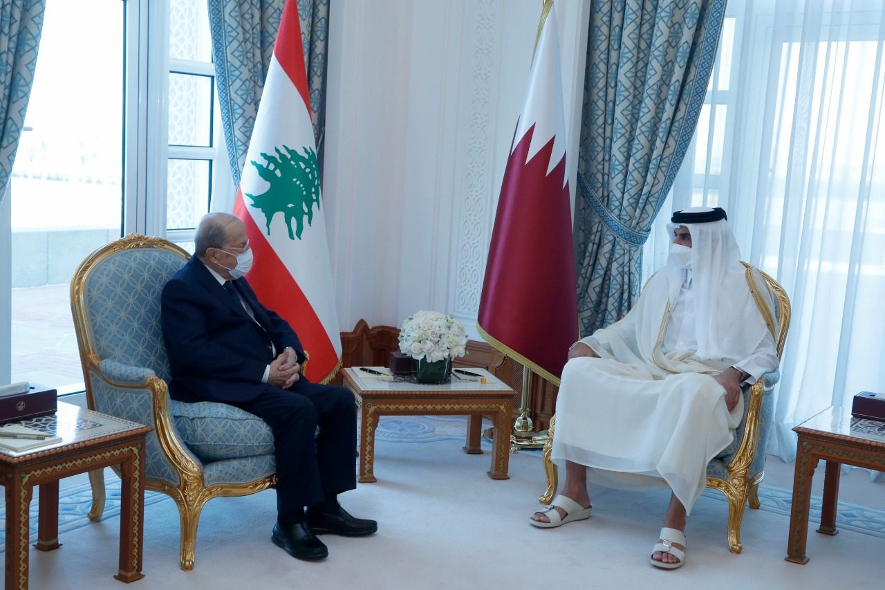 الرئيس اللبناني ميشال عون في لقائه مع الأمير تميم بن حمد في الدوحة/ الصفحة الرسمية للرئاسة اللبنانية